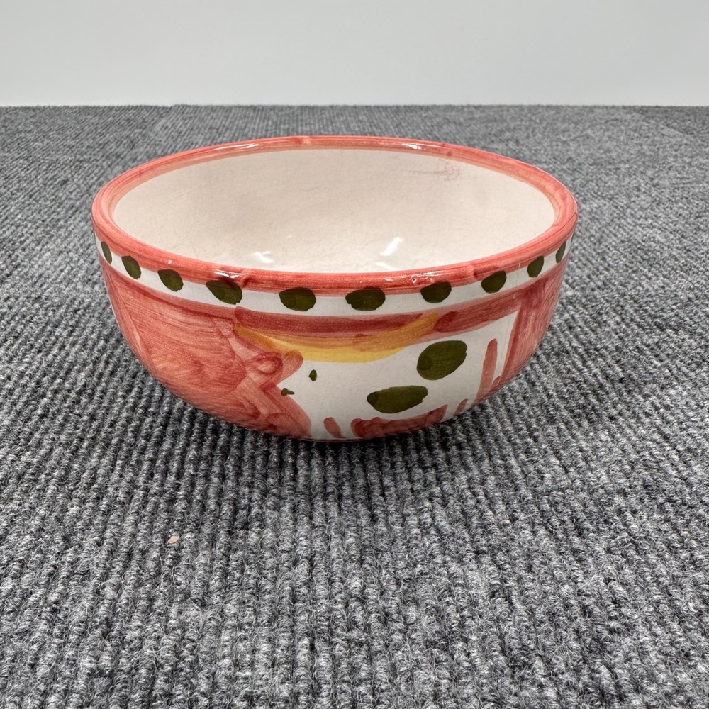 Solimene Vietri Cereal Bowl Italy 5in Hand Painted Animal Cow Red Vintage